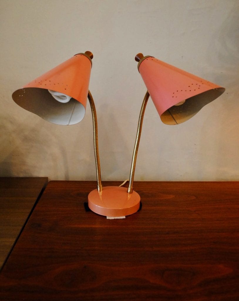 Pink Double Gooseneck Desk Lamp-1950’s | Circa