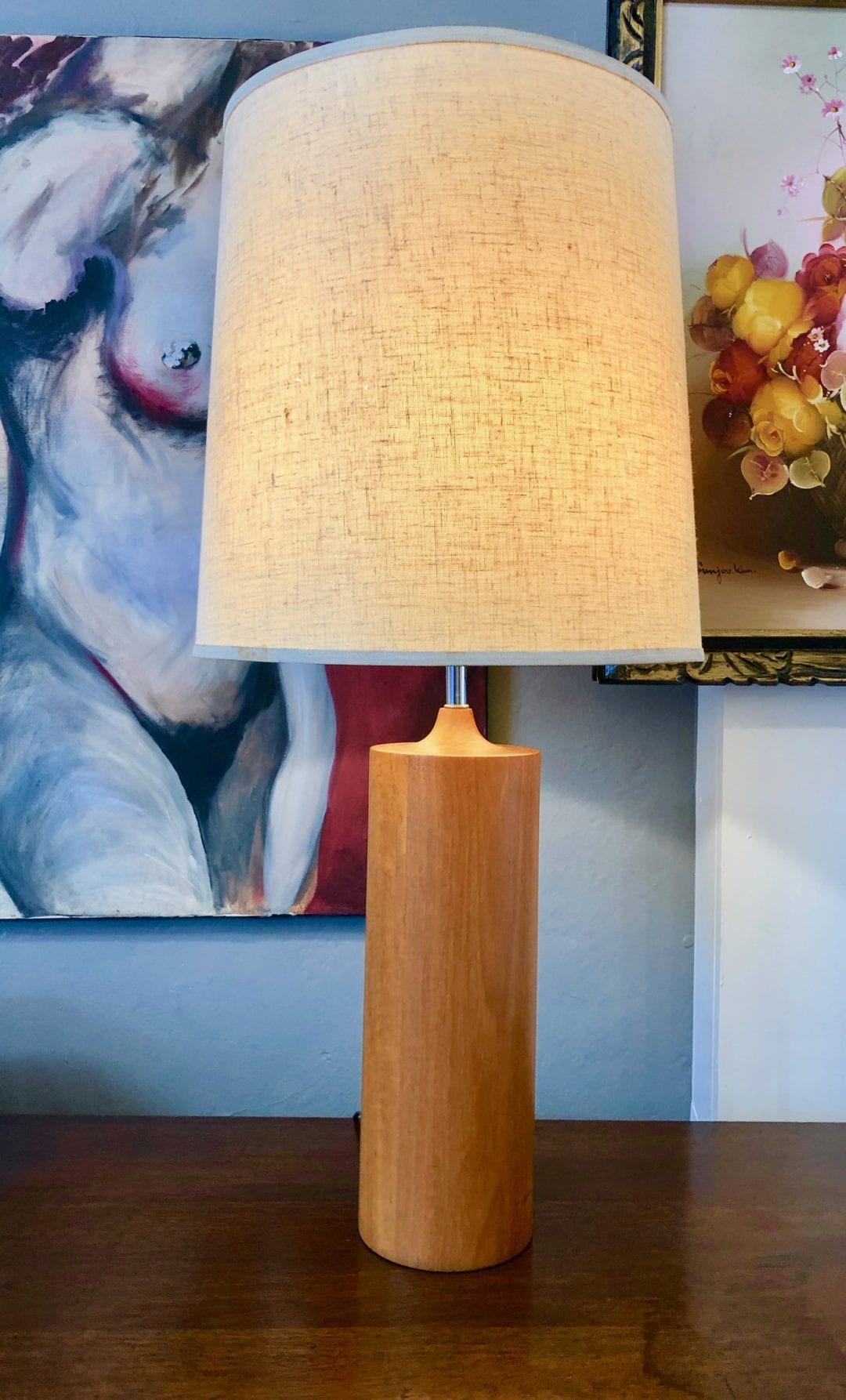 Danish Modern Teak Cylinder Table Lamp Circa