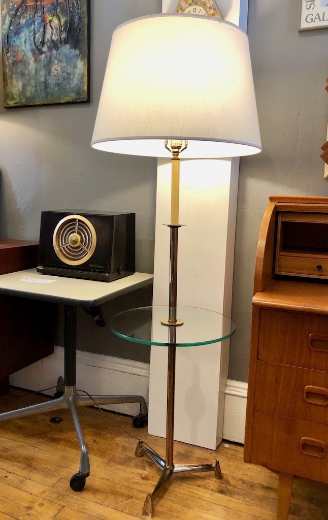Mid Century Floor Lamp W Attached Glass, Floor Lamp With Glass Table Attached