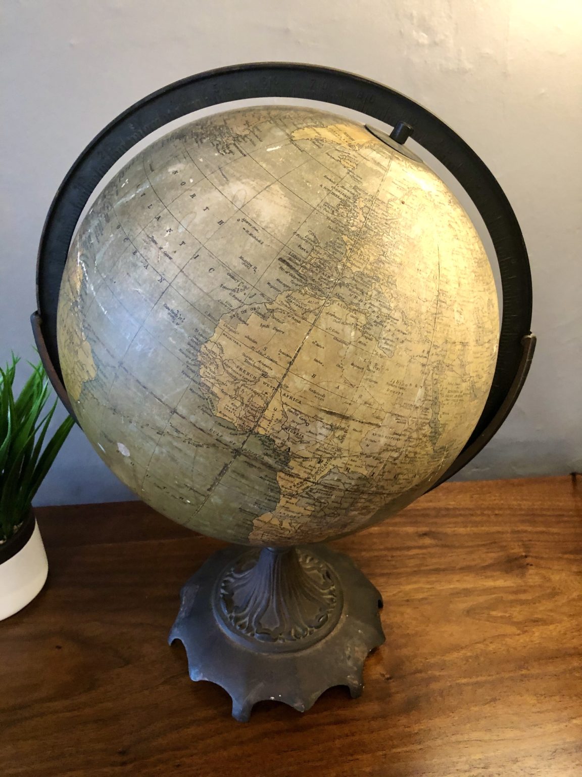 Antique World Globe on Cast Iron Stand | Circa