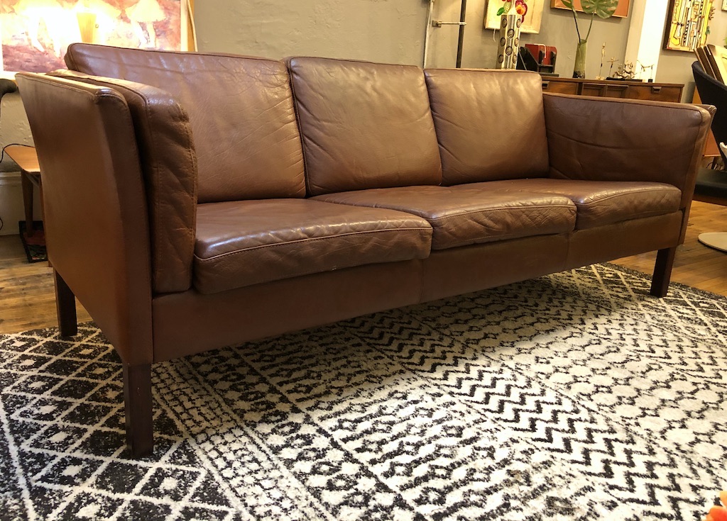 Danish Modern Brown Leather 3 Seater Sofa -1960’s | Circa