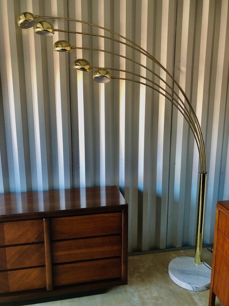 Vintage Brass & Marble Arc Floor Lamp 1970s