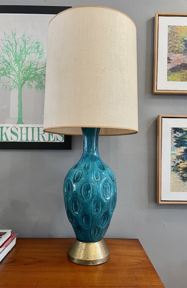 Mid Century Modern Teal Ceramic Table Lamp | Circa