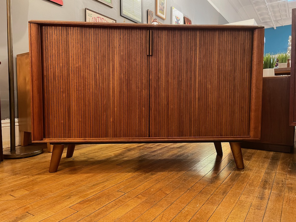 Danish Walnut Tambour Door Cabinet