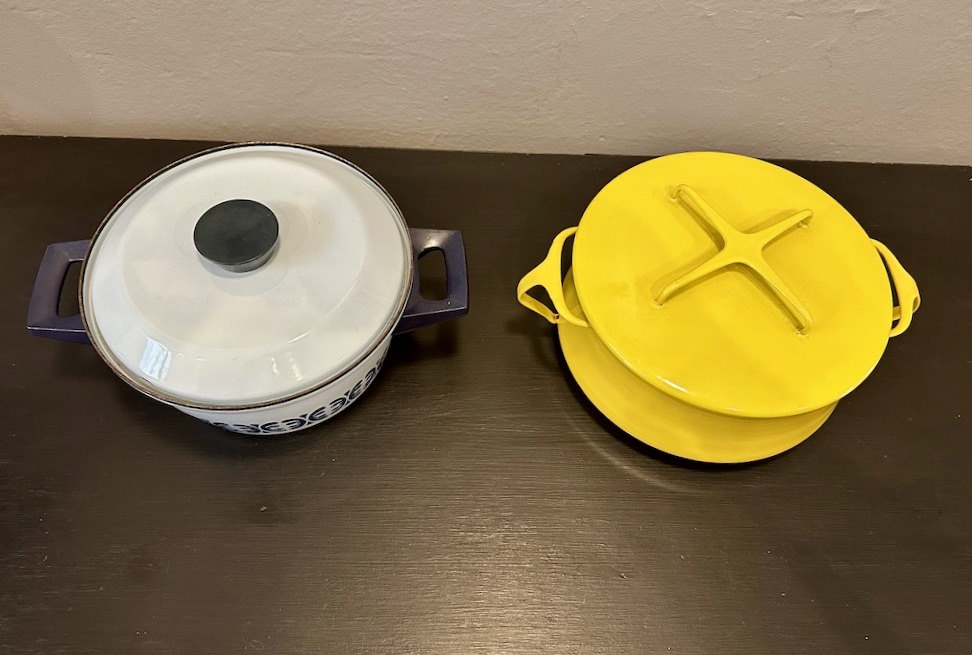 vintage yellow enamelware saucepans, never used enamel pots & pans set