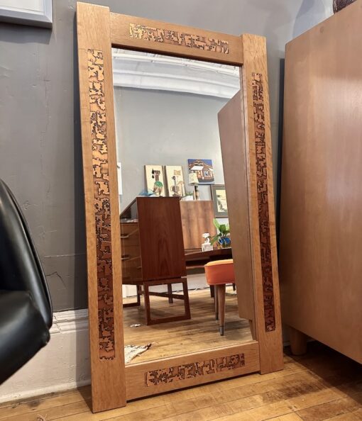 Oak & Copper Mirror by Pedersen & Hansen -Denmark 1960s