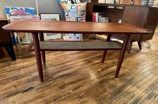 Danish Teak Coffee Table w/ floating caned shelf