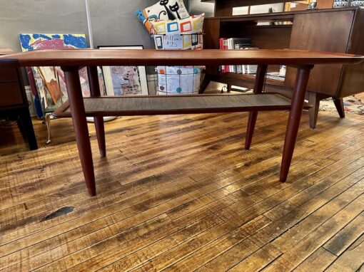 Danish Teak Coffee Table w/ floating caned shelf - Image 5