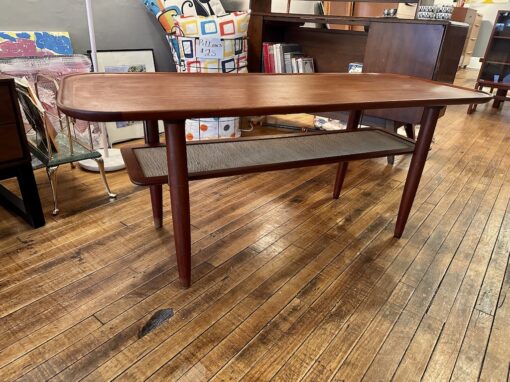 Danish Teak Coffee Table w/ floating caned shelf - Image 8