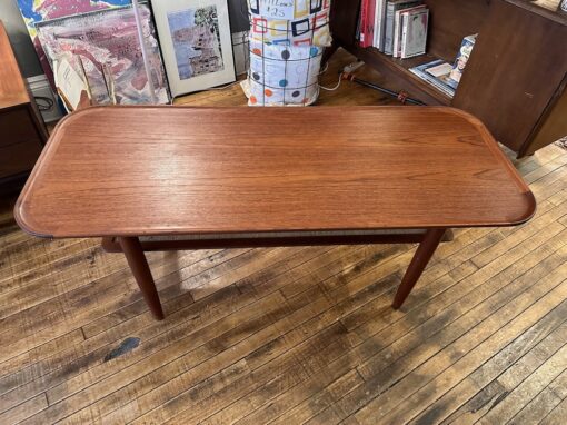 Danish Teak Coffee Table w/ floating caned shelf - Image 9