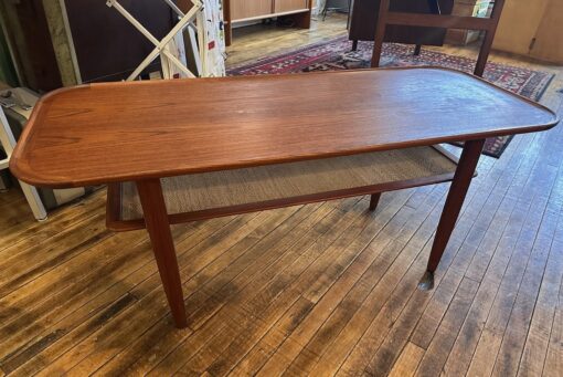 Danish Teak Coffee Table w/ floating caned shelf - Image 4