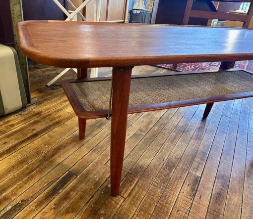 Danish Teak Coffee Table w/ floating caned shelf - Image 10