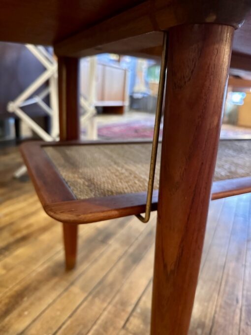 Danish Teak Coffee Table w/ floating caned shelf - Image 7