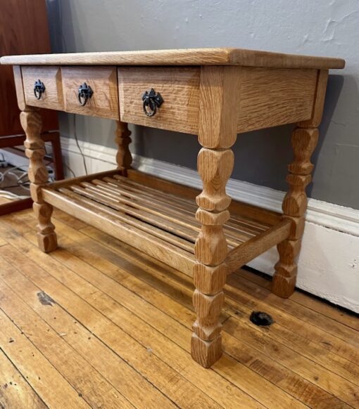 Danish Oak Petite Side Table w/ 3 drawers - Image 2