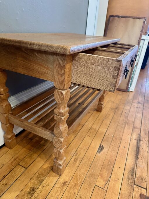 Danish Oak Petite Side Table w/ 3 drawers - Image 5