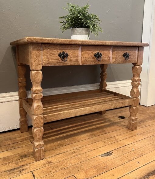 Danish Oak Petite Side Table w/ 3 drawers - Image 6