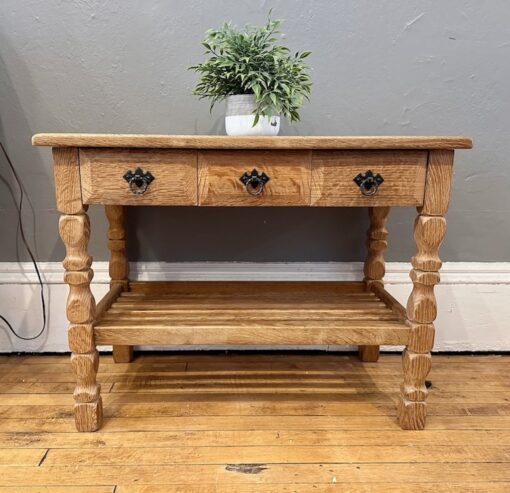 Danish Oak Petite Side Table w/ 3 drawers