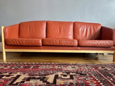 Danish Leather & Beech Three Seater Sofa by Stouby
