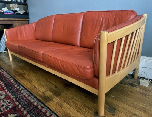 Danish Leather & Beech Three Seater Sofa by Stouby - Image 2