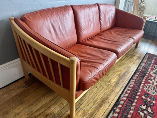Danish Leather & Beech Three Seater Sofa by Stouby - Image 3