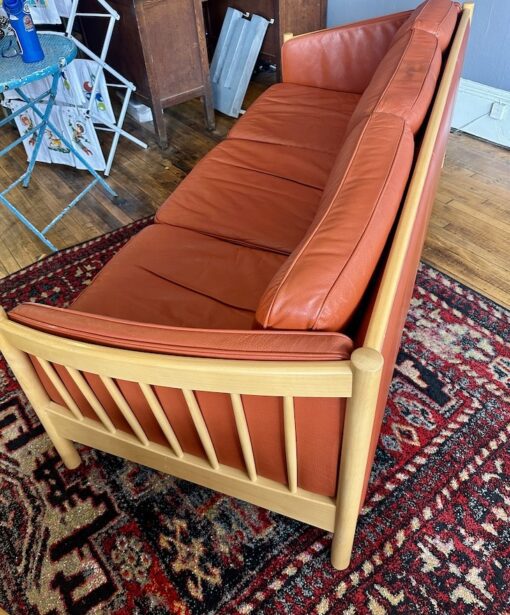 Danish Leather & Beech Three Seater Sofa by Stouby - Image 6