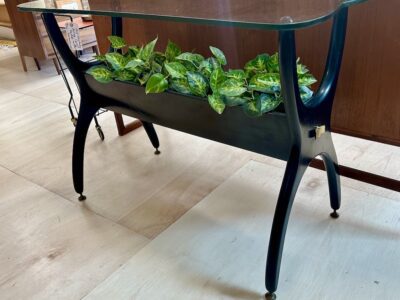 Mid Century Sculptural Console Table w/ Brass Planters