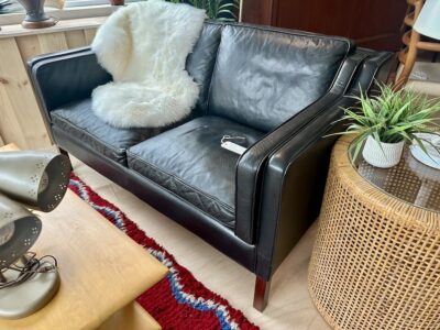Danish Leather Loveseat in Black by Stouby
