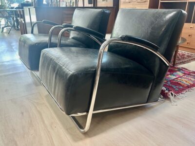 Pair of Art Deco Inspired Chrome & Leather Chairs