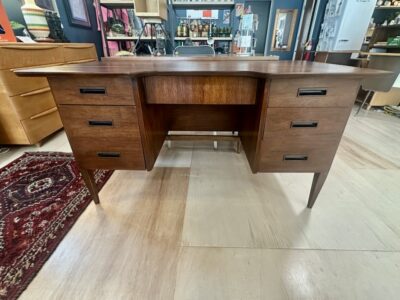 Mid Century Double Bank Walnut Writing Desk