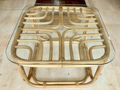 Vintage Brown Jordan Rattan Coffee Table w/glass top