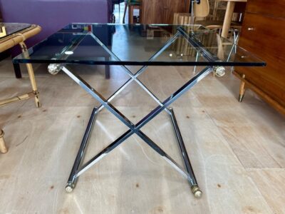 Maison Jansen Style Chrome & Glass X Base Coffee Table