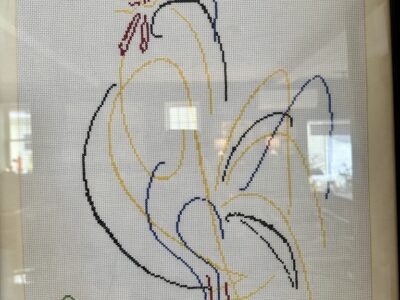Framed Cross-Stitch of Picasso's 'Le Coq'