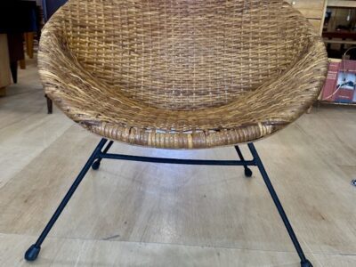 Vintage Wicker Saucer Chair w/ Iron frame