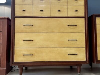 Mid Century Two Tone Mahogany Highboy Dresser