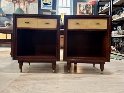Pair of Mid Century Two-Tone Mahogany Nightstands