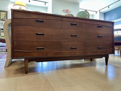 1960s Walnut 9 Drawer Lowboy Dresser by Hooker Furniture