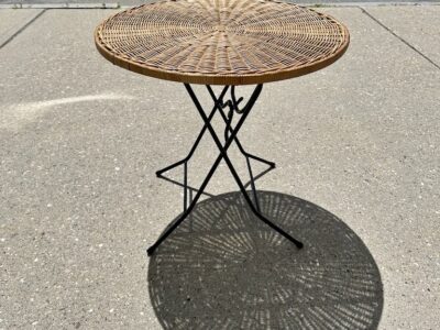 Vintage Wicker / Rattan & Wrought Iron Folding Side Table