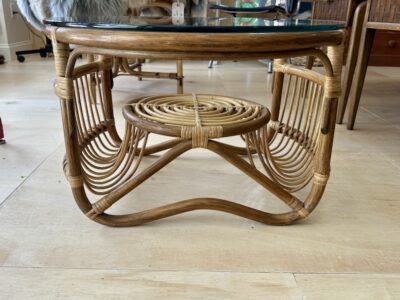 Vintage Rattan Side/Coffee Table with Magazine holders