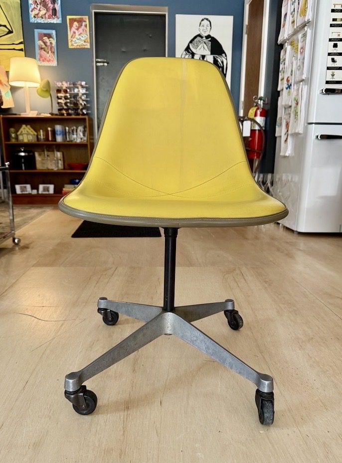 Vintage Eames Rolling Swivel Shell Chair with Vinyl Upholstery