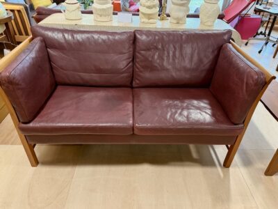 Danish Burgundy Leather Loveseat by Marquardsen & Okamura