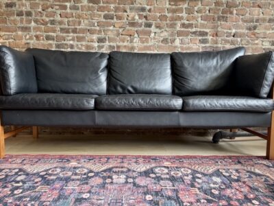 Danish Leather Three Seater Sofa in Black Leather