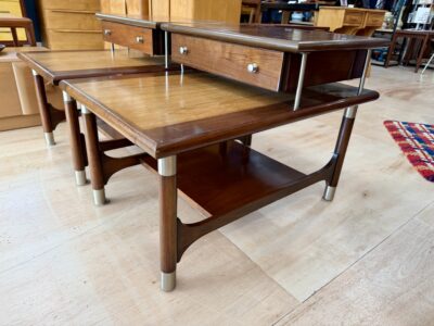 Pair of 1950s Tiered Cherry End Tables by Willett