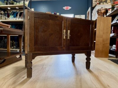 Vintage Danish Oak Cabinet w/ Brass Pulls, Turned Legs